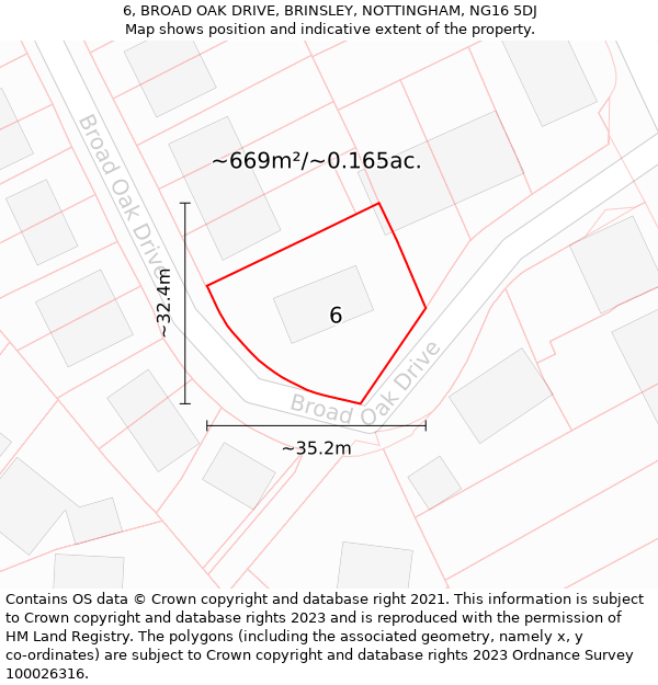 6, BROAD OAK DRIVE, BRINSLEY, NOTTINGHAM, NG16 5DJ: Plot and title map