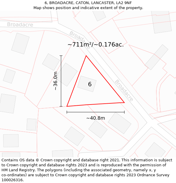 6, BROADACRE, CATON, LANCASTER, LA2 9NF: Plot and title map