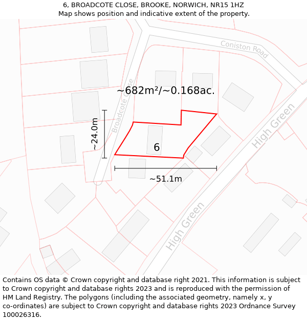 6, BROADCOTE CLOSE, BROOKE, NORWICH, NR15 1HZ: Plot and title map