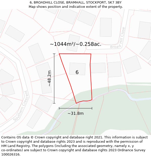 6, BROADHILL CLOSE, BRAMHALL, STOCKPORT, SK7 3BY: Plot and title map