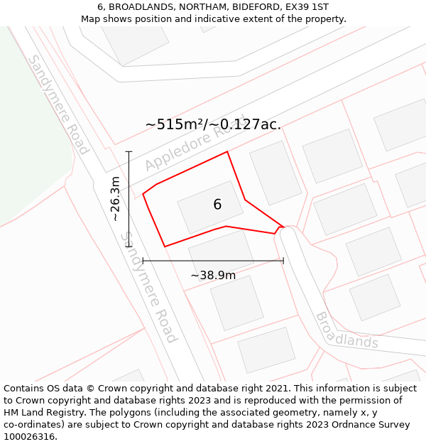 6, BROADLANDS, NORTHAM, BIDEFORD, EX39 1ST: Plot and title map