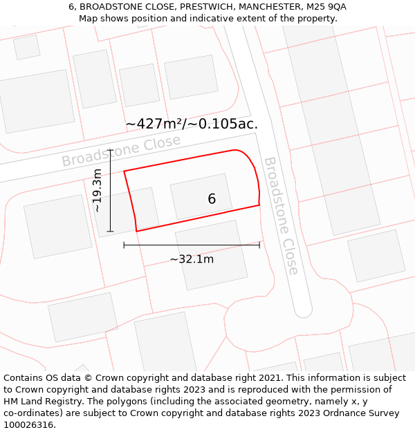 6, BROADSTONE CLOSE, PRESTWICH, MANCHESTER, M25 9QA: Plot and title map