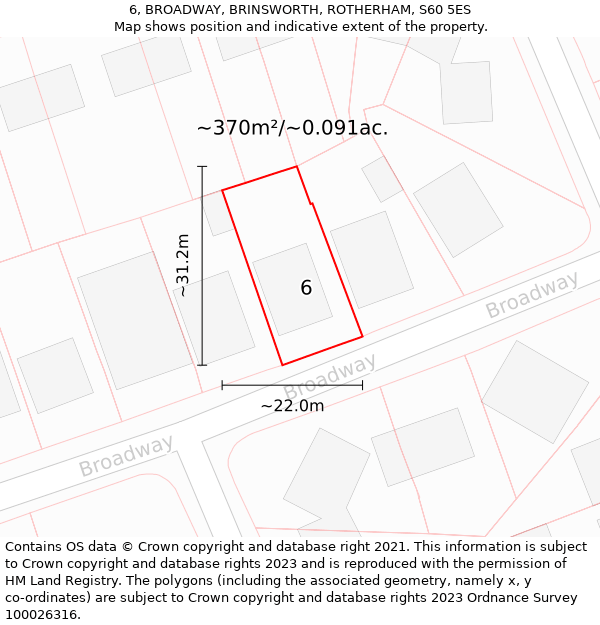 6, BROADWAY, BRINSWORTH, ROTHERHAM, S60 5ES: Plot and title map