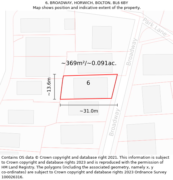 6, BROADWAY, HORWICH, BOLTON, BL6 6BY: Plot and title map