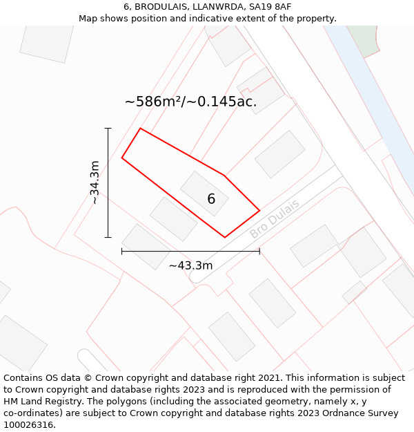 6, BRODULAIS, LLANWRDA, SA19 8AF: Plot and title map