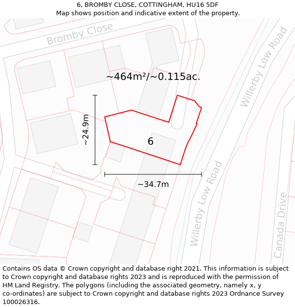 6, BROMBY CLOSE, COTTINGHAM, HU16 5DF: Plot and title map