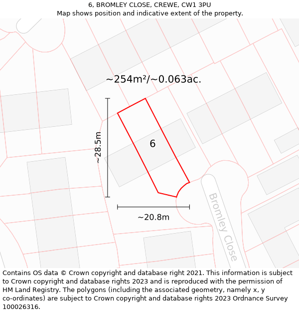6, BROMLEY CLOSE, CREWE, CW1 3PU: Plot and title map