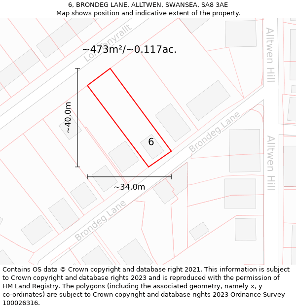 6, BRONDEG LANE, ALLTWEN, SWANSEA, SA8 3AE: Plot and title map