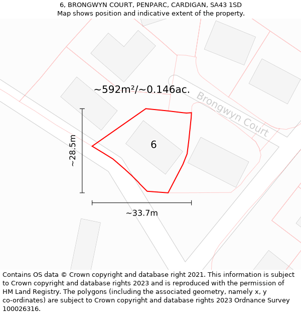 6, BRONGWYN COURT, PENPARC, CARDIGAN, SA43 1SD: Plot and title map