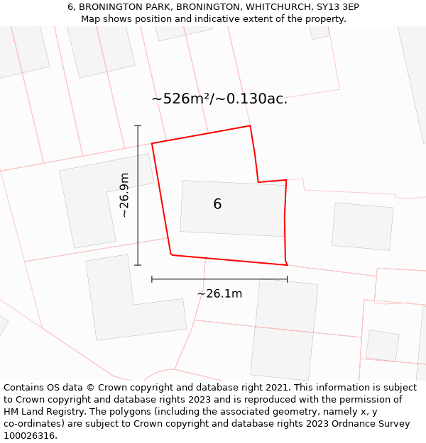 6, BRONINGTON PARK, BRONINGTON, WHITCHURCH, SY13 3EP: Plot and title map