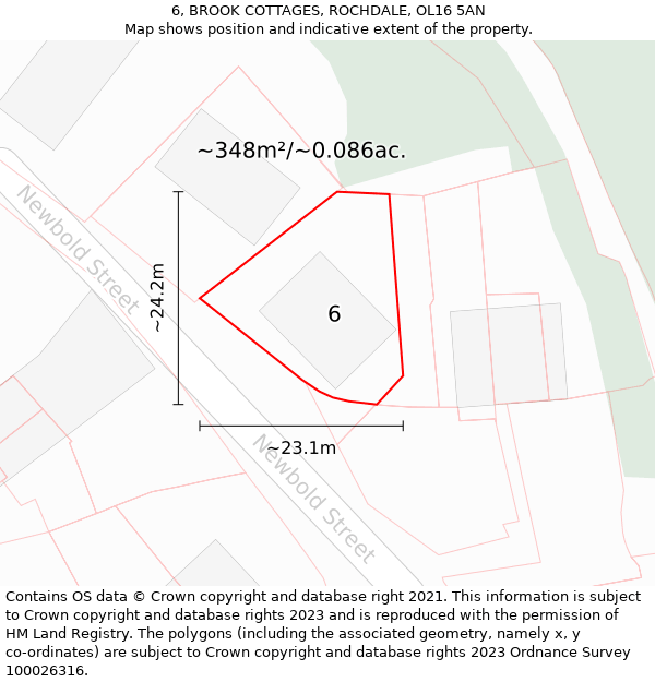 6, BROOK COTTAGES, ROCHDALE, OL16 5AN: Plot and title map