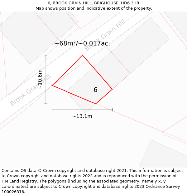 6, BROOK GRAIN HILL, BRIGHOUSE, HD6 3HR: Plot and title map