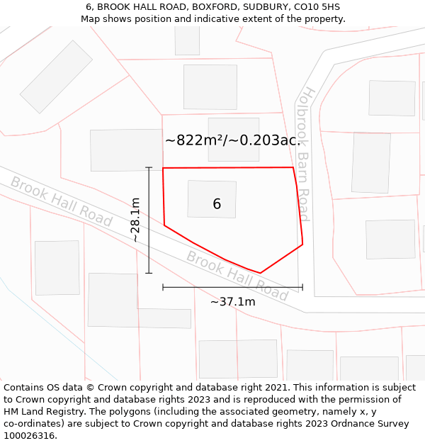 6, BROOK HALL ROAD, BOXFORD, SUDBURY, CO10 5HS: Plot and title map