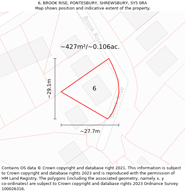 6, BROOK RISE, PONTESBURY, SHREWSBURY, SY5 0RA: Plot and title map