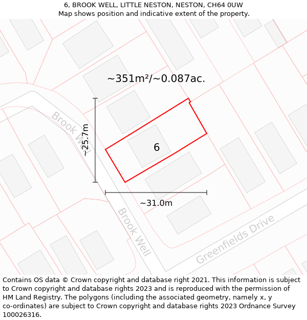 6, BROOK WELL, LITTLE NESTON, NESTON, CH64 0UW: Plot and title map