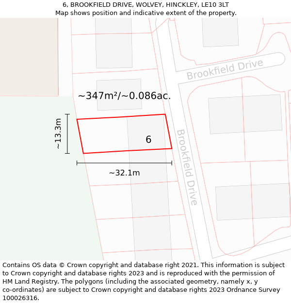 6, BROOKFIELD DRIVE, WOLVEY, HINCKLEY, LE10 3LT: Plot and title map