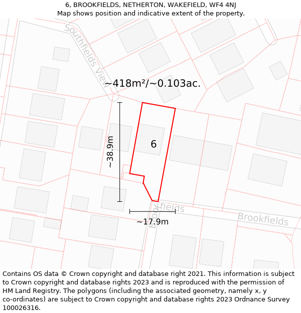 6, BROOKFIELDS, NETHERTON, WAKEFIELD, WF4 4NJ: Plot and title map