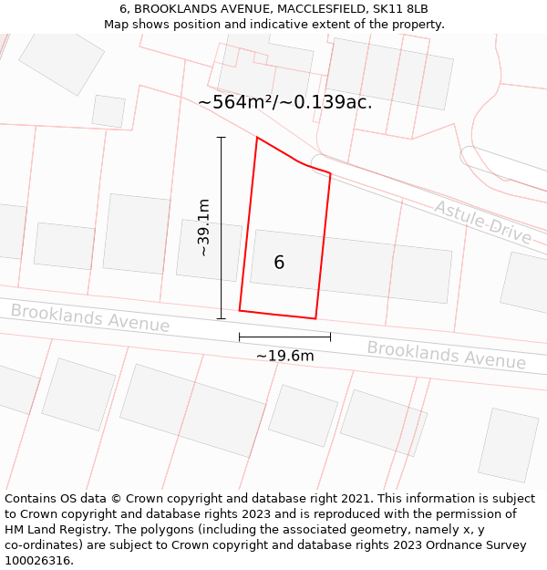 6, BROOKLANDS AVENUE, MACCLESFIELD, SK11 8LB: Plot and title map