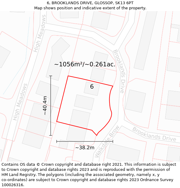 6, BROOKLANDS DRIVE, GLOSSOP, SK13 6PT: Plot and title map