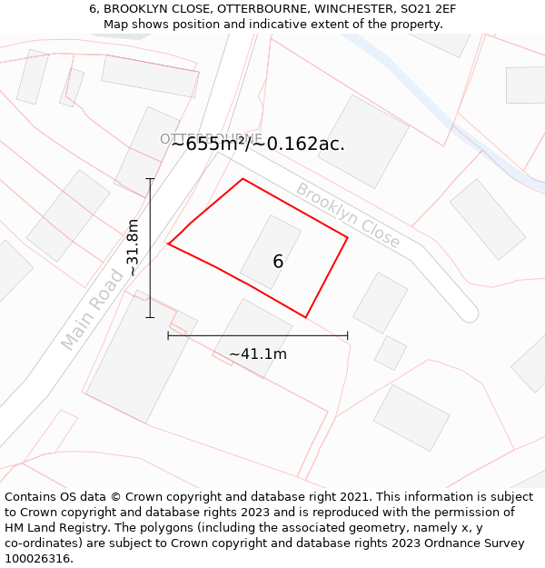 6, BROOKLYN CLOSE, OTTERBOURNE, WINCHESTER, SO21 2EF: Plot and title map