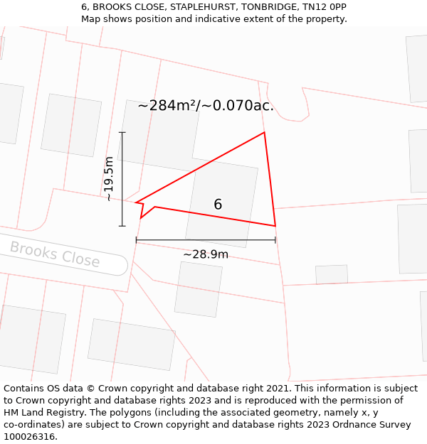 6, BROOKS CLOSE, STAPLEHURST, TONBRIDGE, TN12 0PP: Plot and title map