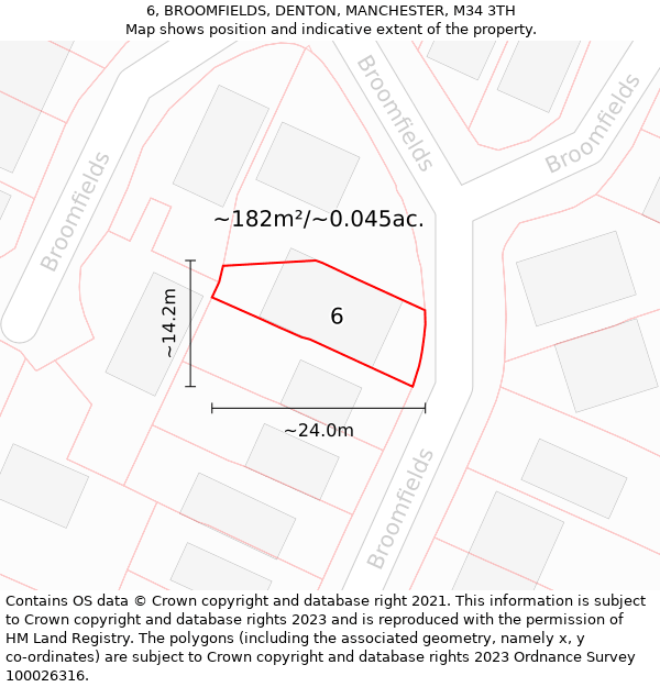 6, BROOMFIELDS, DENTON, MANCHESTER, M34 3TH: Plot and title map