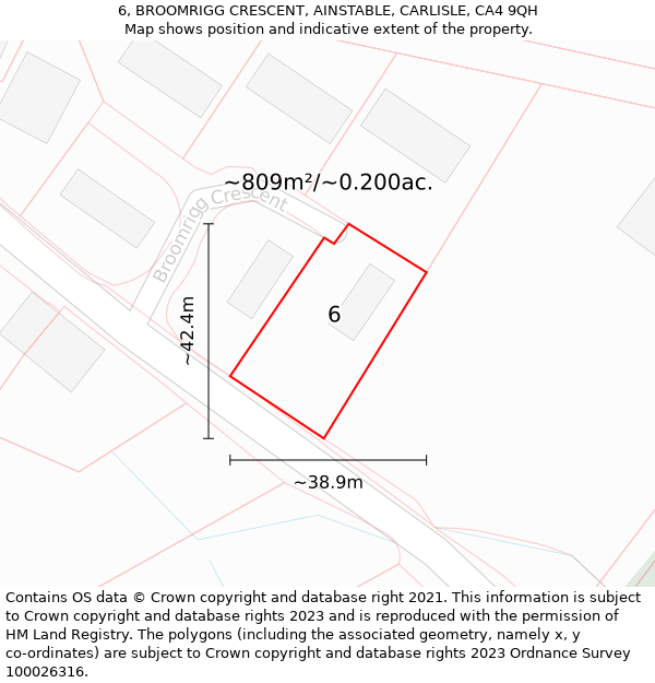 6, BROOMRIGG CRESCENT, AINSTABLE, CARLISLE, CA4 9QH: Plot and title map