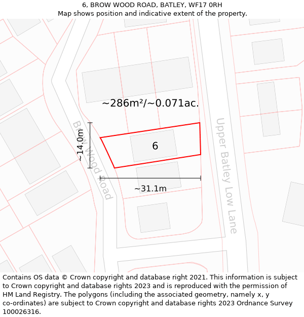 6, BROW WOOD ROAD, BATLEY, WF17 0RH: Plot and title map