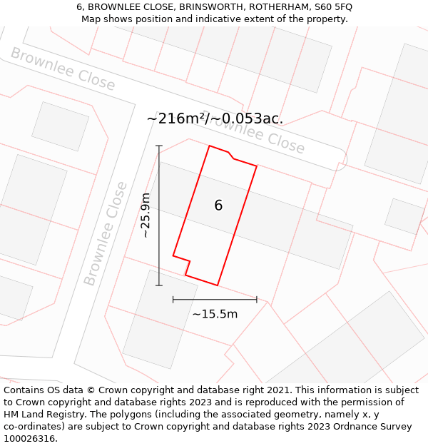 6, BROWNLEE CLOSE, BRINSWORTH, ROTHERHAM, S60 5FQ: Plot and title map