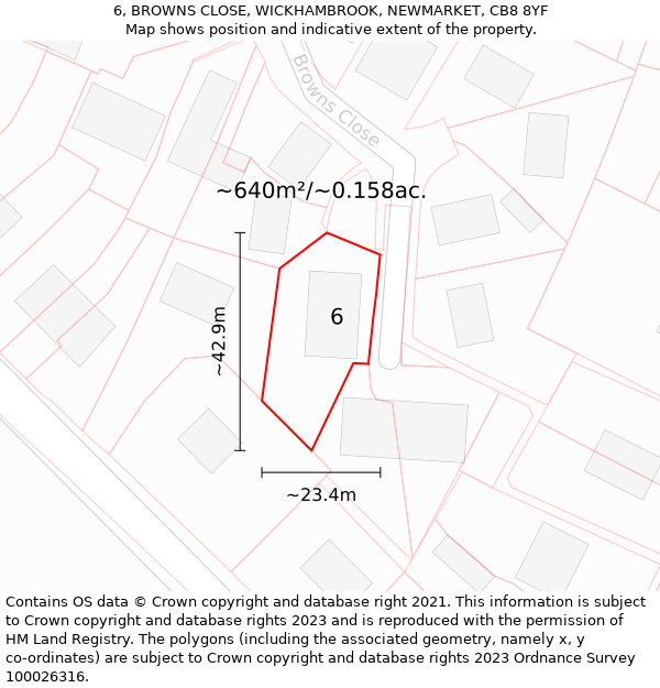 6, BROWNS CLOSE, WICKHAMBROOK, NEWMARKET, CB8 8YF: Plot and title map