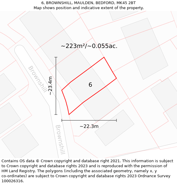 6, BROWNSHILL, MAULDEN, BEDFORD, MK45 2BT: Plot and title map