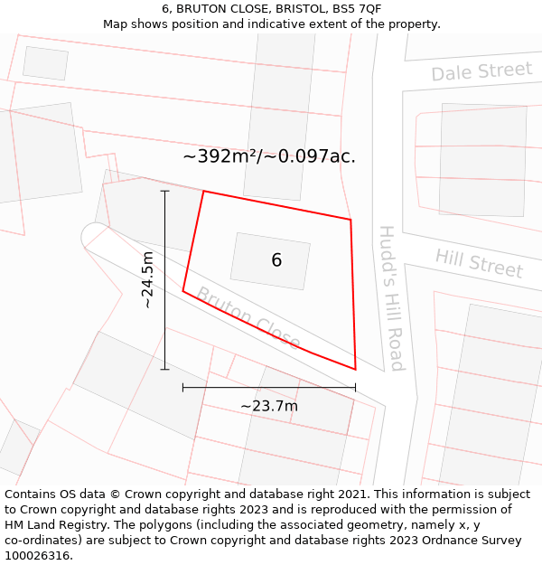 6, BRUTON CLOSE, BRISTOL, BS5 7QF: Plot and title map