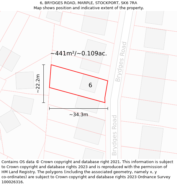 6, BRYDGES ROAD, MARPLE, STOCKPORT, SK6 7RA: Plot and title map