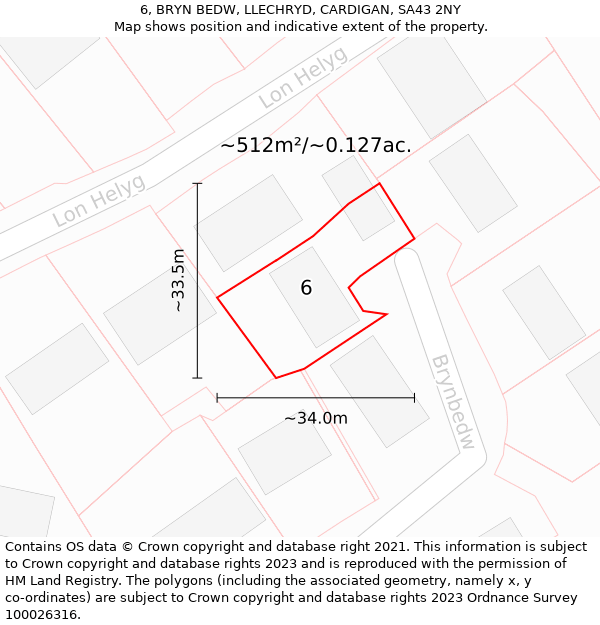 6, BRYN BEDW, LLECHRYD, CARDIGAN, SA43 2NY: Plot and title map