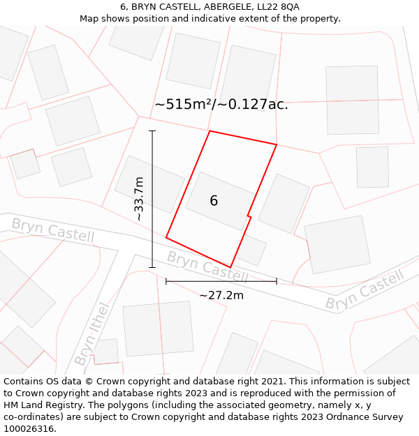 6, BRYN CASTELL, ABERGELE, LL22 8QA: Plot and title map