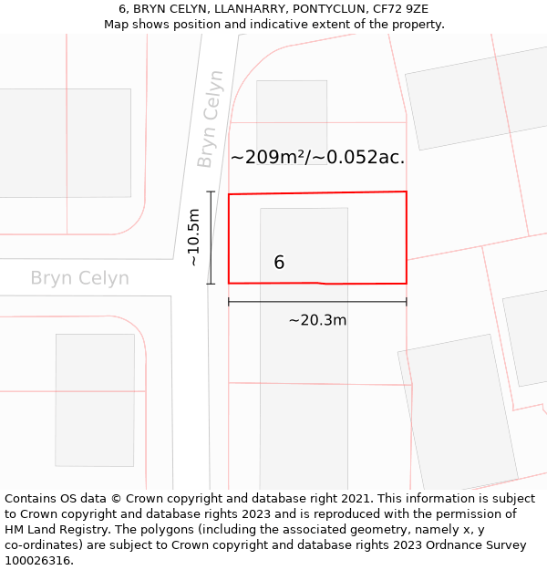 6, BRYN CELYN, LLANHARRY, PONTYCLUN, CF72 9ZE: Plot and title map