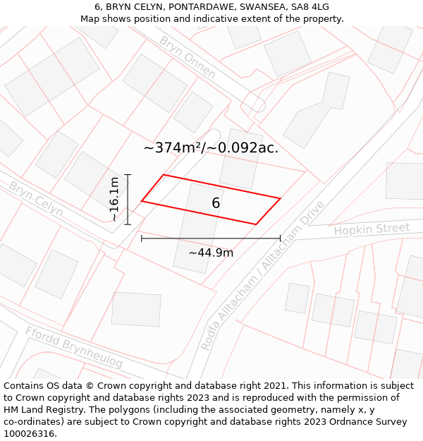 6, BRYN CELYN, PONTARDAWE, SWANSEA, SA8 4LG: Plot and title map