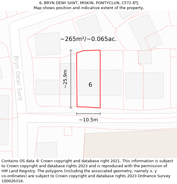 6, BRYN DEWI SANT, MISKIN, PONTYCLUN, CF72 8TJ: Plot and title map