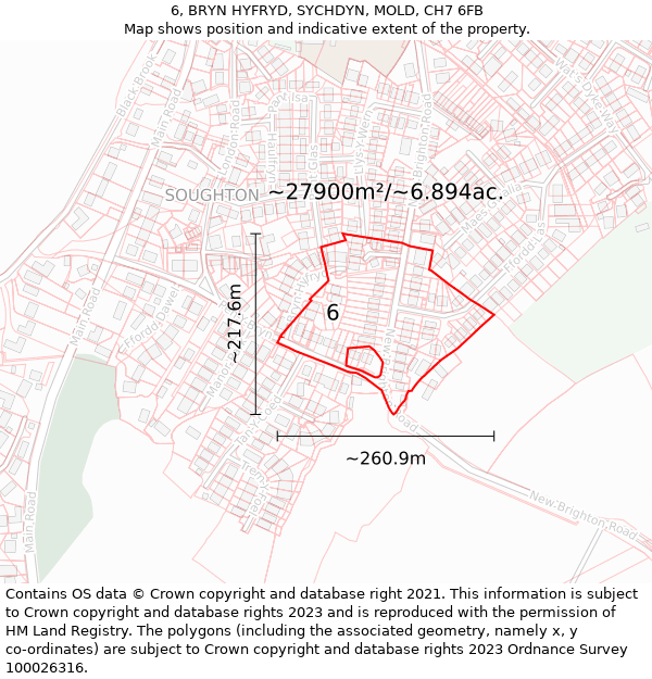 6, BRYN HYFRYD, SYCHDYN, MOLD, CH7 6FB: Plot and title map