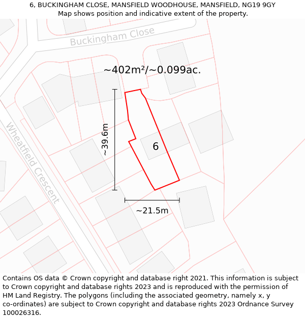 6, BUCKINGHAM CLOSE, MANSFIELD WOODHOUSE, MANSFIELD, NG19 9GY: Plot and title map