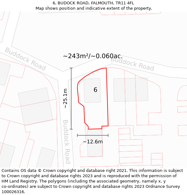 6, BUDOCK ROAD, FALMOUTH, TR11 4FL: Plot and title map