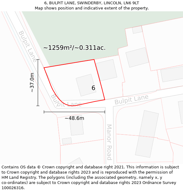 6, BULPIT LANE, SWINDERBY, LINCOLN, LN6 9LT: Plot and title map