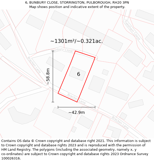 6, BUNBURY CLOSE, STORRINGTON, PULBOROUGH, RH20 3PN: Plot and title map