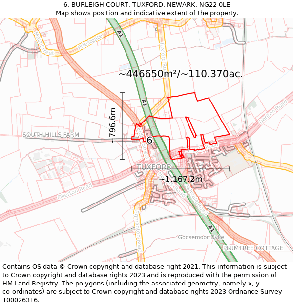 6, BURLEIGH COURT, TUXFORD, NEWARK, NG22 0LE: Plot and title map