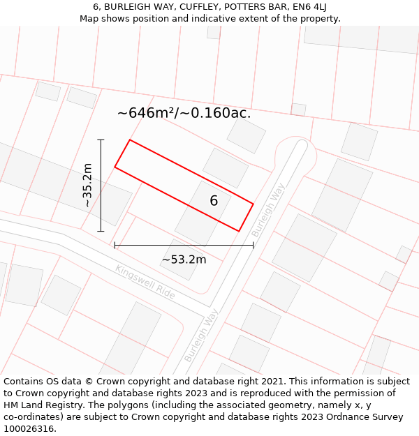 6, BURLEIGH WAY, CUFFLEY, POTTERS BAR, EN6 4LJ: Plot and title map