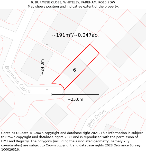 6, BURMESE CLOSE, WHITELEY, FAREHAM, PO15 7DW: Plot and title map