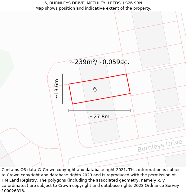 6, BURNLEYS DRIVE, METHLEY, LEEDS, LS26 9BN: Plot and title map