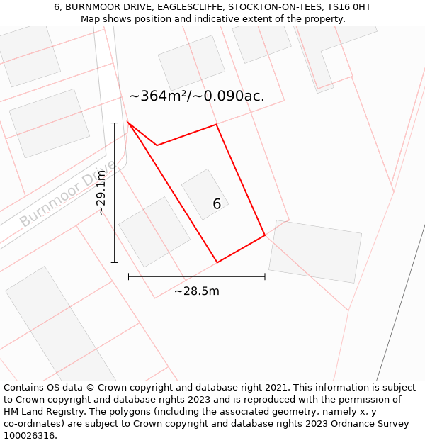 6, BURNMOOR DRIVE, EAGLESCLIFFE, STOCKTON-ON-TEES, TS16 0HT: Plot and title map