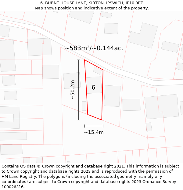 6, BURNT HOUSE LANE, KIRTON, IPSWICH, IP10 0PZ: Plot and title map