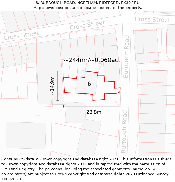 6, BURROUGH ROAD, NORTHAM, BIDEFORD, EX39 1BU: Plot and title map